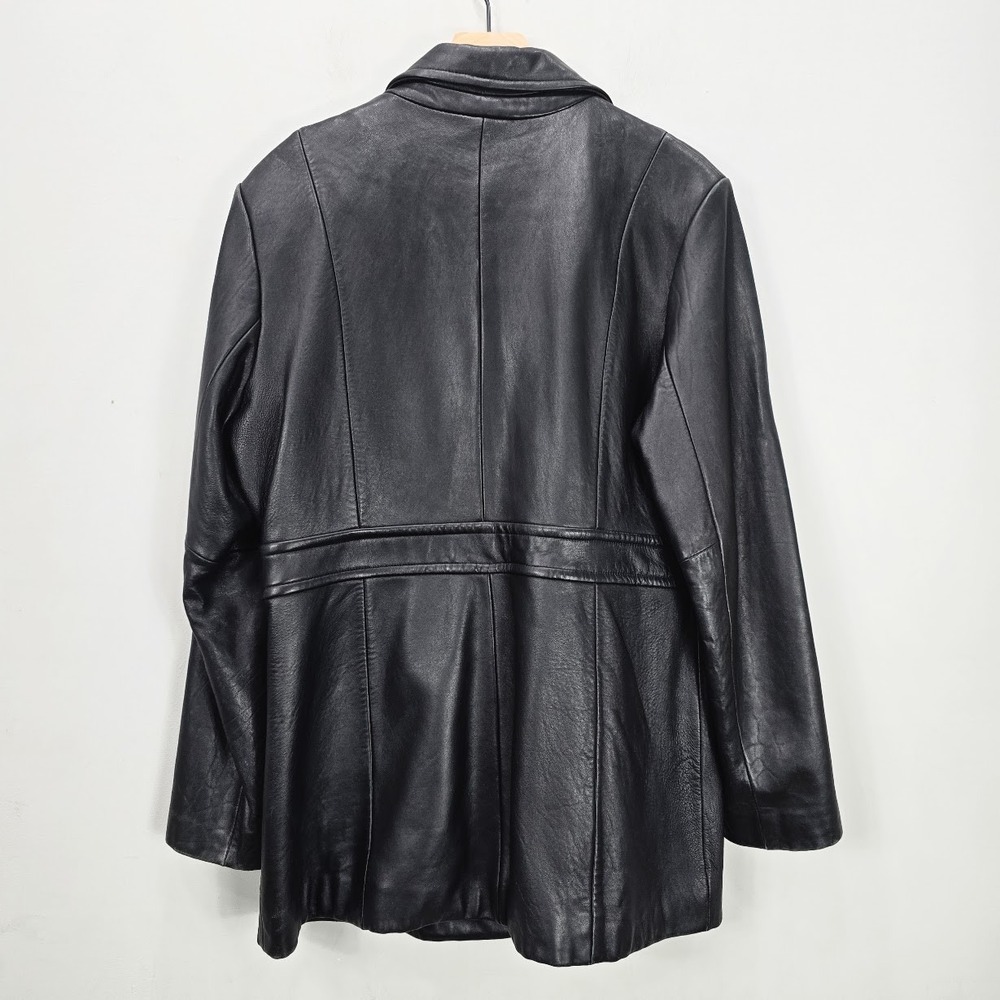 Vintage 90s Leather Jacket Coat Women's L Black Alt Grunge Goth Classic Matrix - Picture 3 of 16
